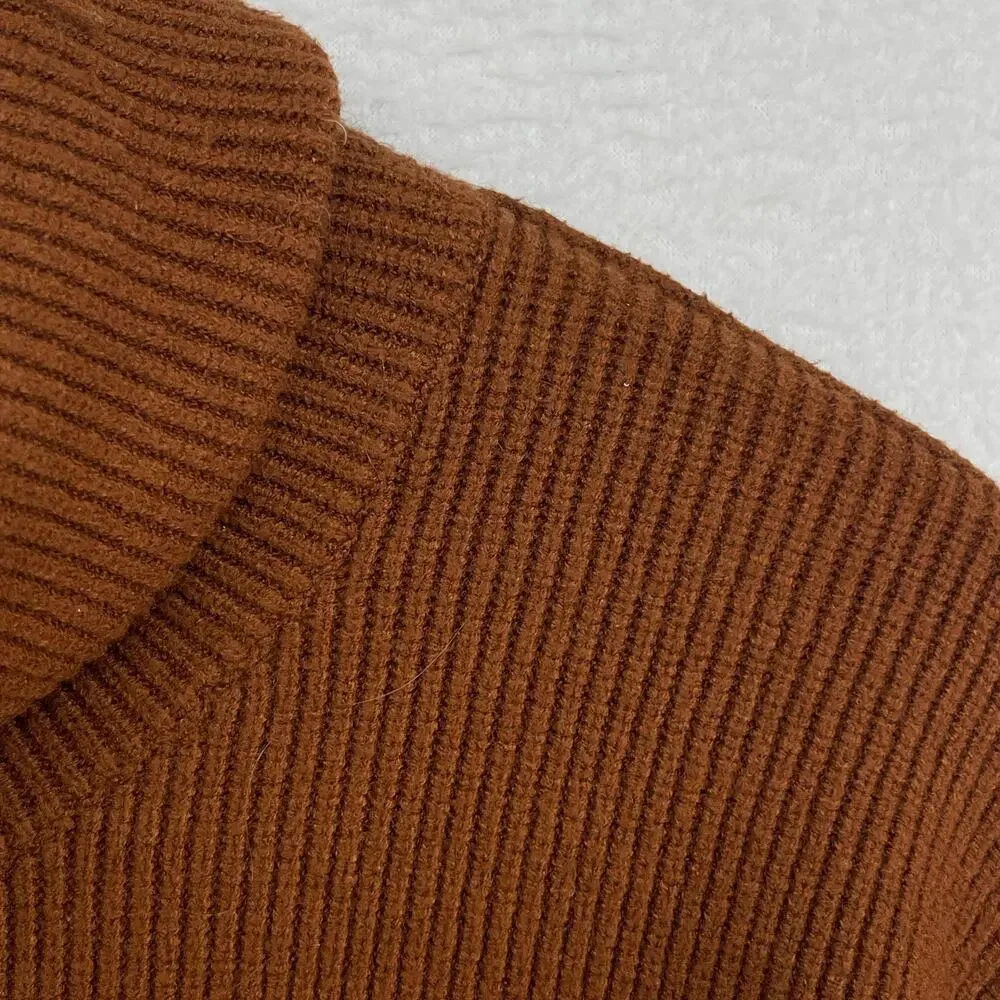 FREE PEOPLE Sweater M Softly Structured Tunic Ribbed Turtleneck Oversized Brown